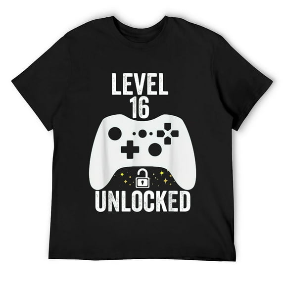 Mens 16th Birthday Level 16 Unlocked Video game Gamer Boy Gift T-Shirt Black