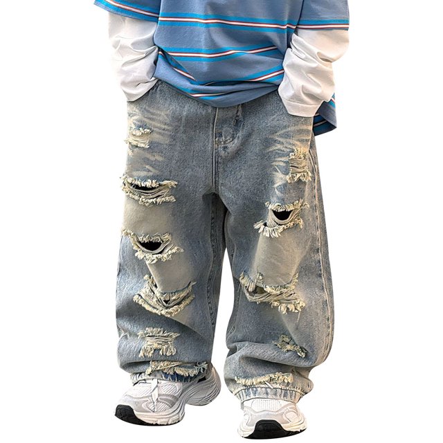 WEIYLL Boys' Pants Jeans High Street Distressed Denim Ripped Stretchable Spring Summer Outfit Blue Casual Fall trousers size 2-3 Years