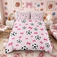 thumbnail image 2 of Meiyoeat Cute Soccer Ball Duvet Cover Queen, Pink Bow Print Queen Bedding for Bedroom,Pink Reversible,3-Piece,No Comforter, 2 of 6