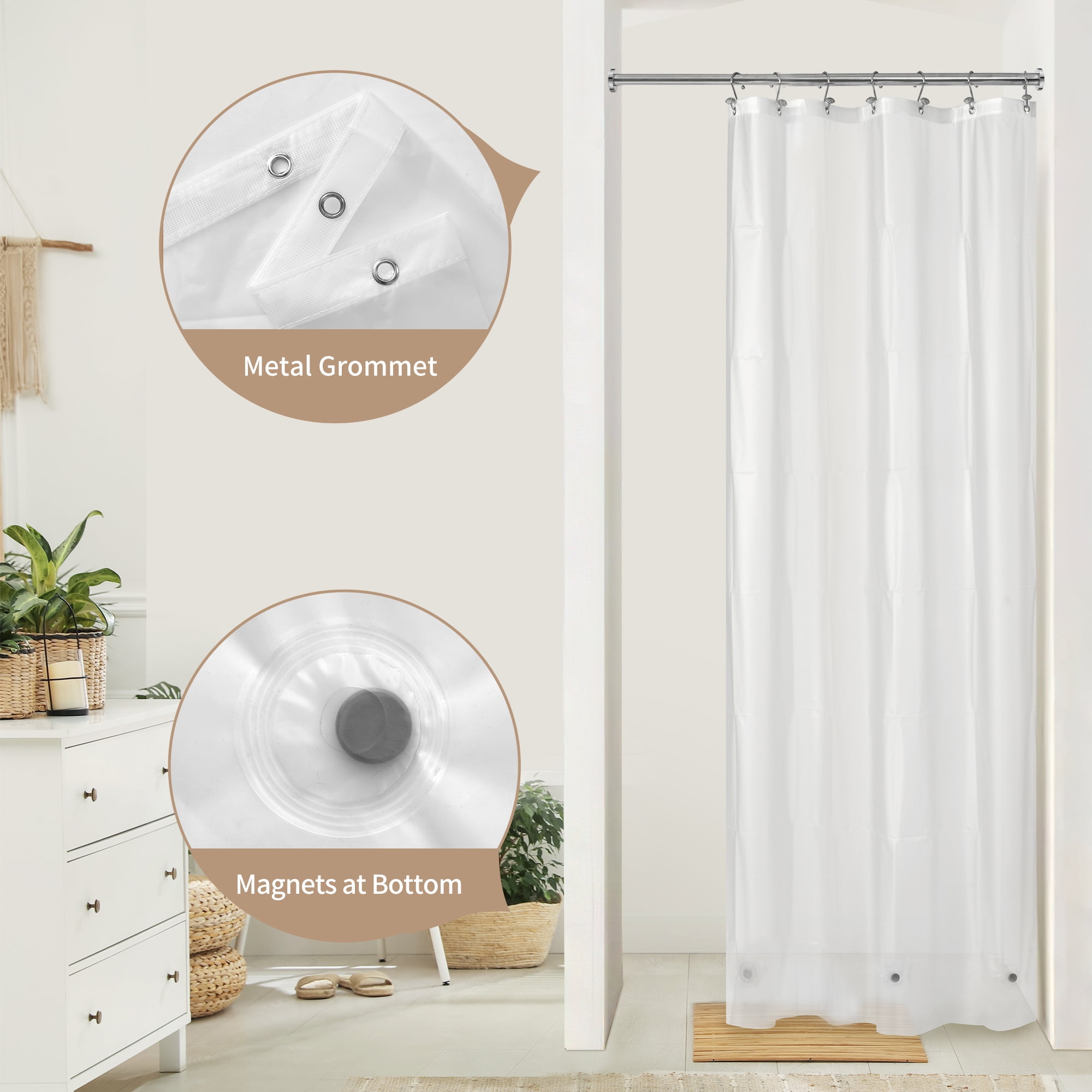 Barossa Design Frosted PEVA Shower Stall Curtain Liner with 3 Magnets -Waterproof Heavy Duty, 36" x 72"