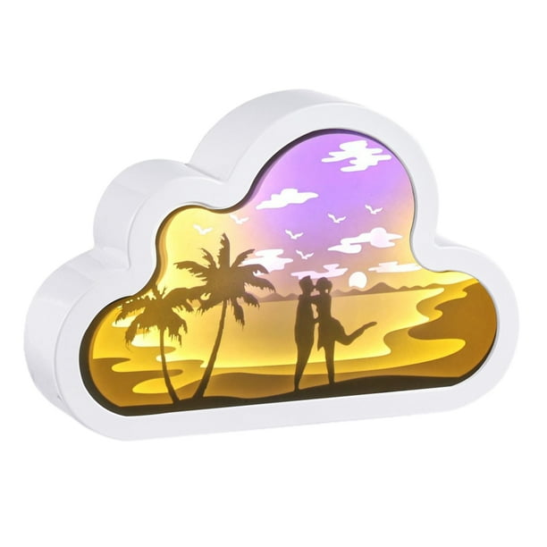 Lámpara De Talla De Papel Luz de corte de papel de nube de estilo chino 3D para regalo (playa de verano)