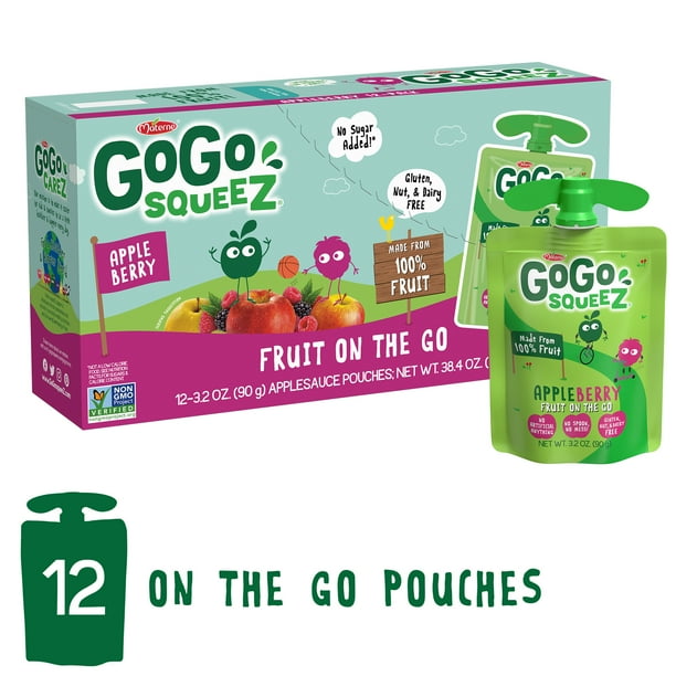 GoGo squeeZ Applesauce Pouches, Apple Berry, 12 Pack