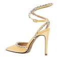 thumbnail image 2 of FSJ Women Sexy Pointed Closed Toe Pumps Sparkling Rhinestone Lace Up Sandals Stiletto High Heels Slingback Wedding Bridal Dress Shoes Size 6.5 Yellow, 2 of 4