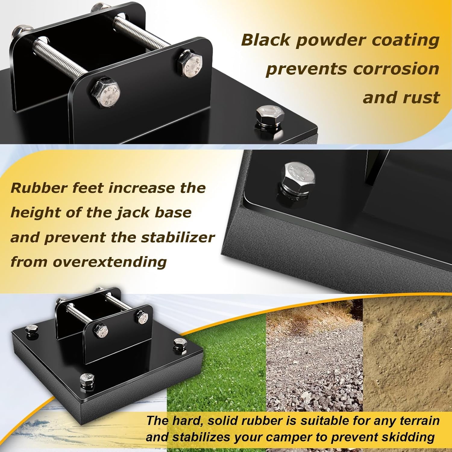 RV Jack Pads for Four-Point Trailer Jack Stands, with 6.3" Metal Foot