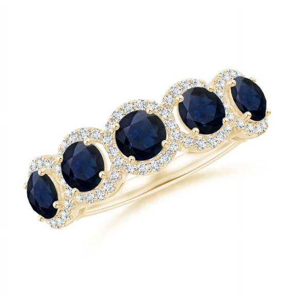 Round Shape Blue Sapphire CZ Diamond Eternity Band Ring 925 Sterling Silver Yellow Gold Plated September Birthstone Christmas New Year Gift Gemstone Jewelry