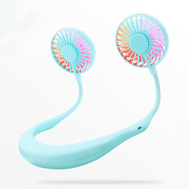 Ventilador portátil, mini ventilador USB, ventilador de cuello recargable (azul)