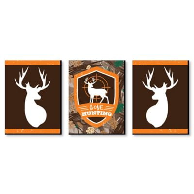 Gone Hunting - Deer Hunting Decorations, Camo Wall Art and Man Cave Decor - 7.5 x 10 inches - Set of 3 (Best Place To Set Up A Deer Blind)