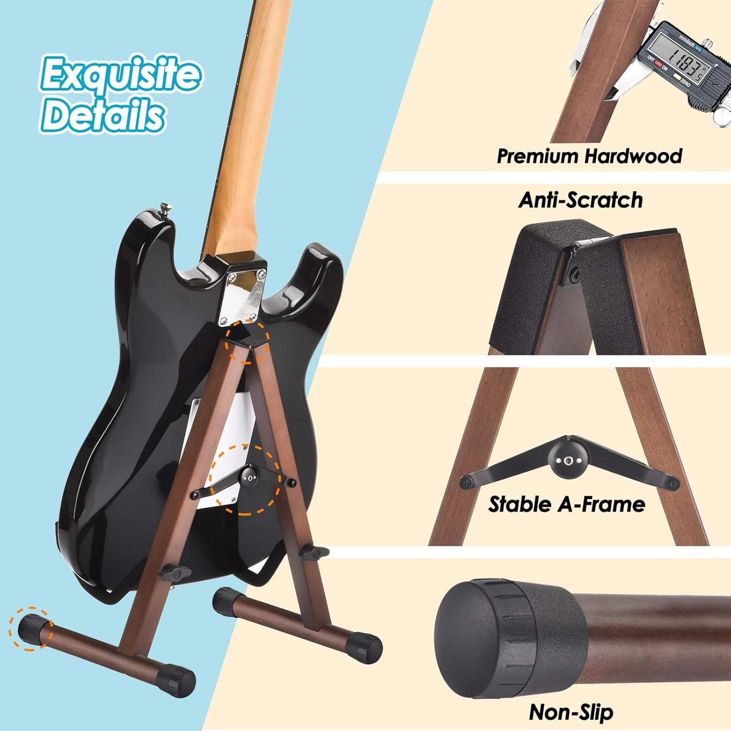 SONGAUN Guitar Stand, Acoustic Guitar Stand, Folding A-Frame Electric Guitar Stand, Wooden Guitar Stands Floor For School Music Program, Concerts & Multiple Users, Easy to Assemble