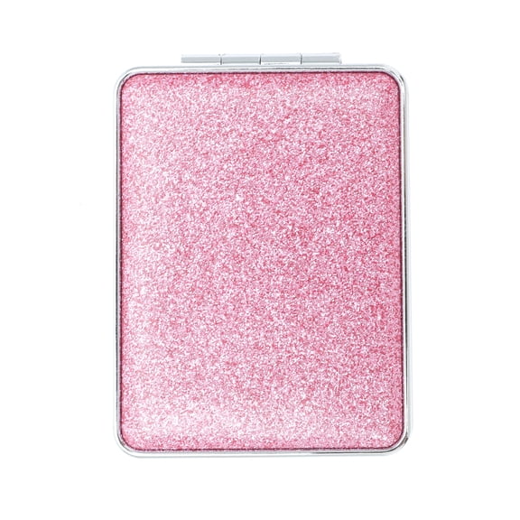 Unique Bargains 1 Pc Women Rectangular Double-sided Makeup Mirror for Travel Vacation Pink Aluminum Mirror PU Leather