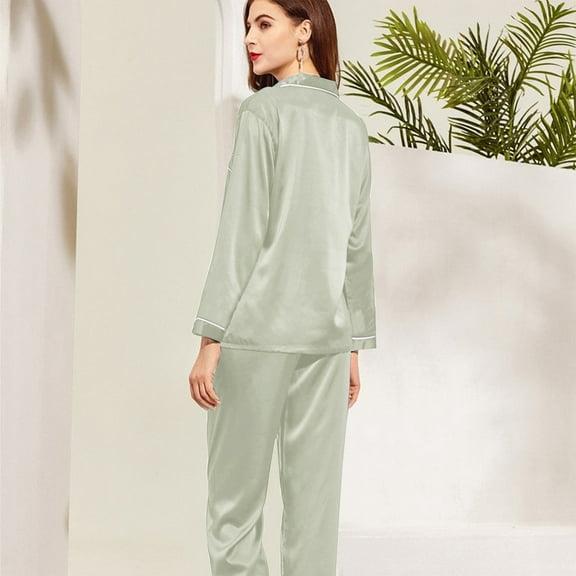 Hauaitttt Women Satin Solid Long Sleeve Pajama Set Comfort Loungewear Womens Pajamas Set Silk Pajama Set Pajamas for Tall Women Lightweight Pajamas for Women Maternity Sweatsuit Pajamas for Women