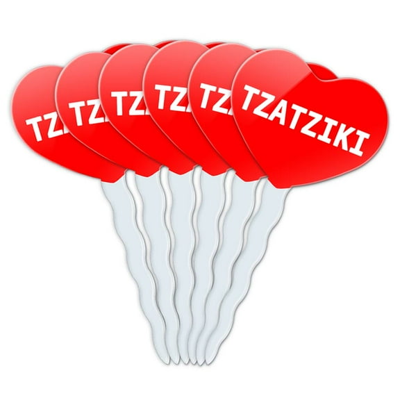 Tzatziki Heart Love Cupcake Picks Toppers - Set of 6