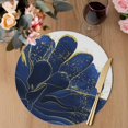 thumbnail image 3 of Navy Blue Gold Round 13 Inch Placemats Set of 8, Abstract Line Art Troditional Ink Painting HeatResistant Non Slip Place Mats for Dining Table, Wipeable Braided Kitchen Table Mats for Housewarming, 3 of 9