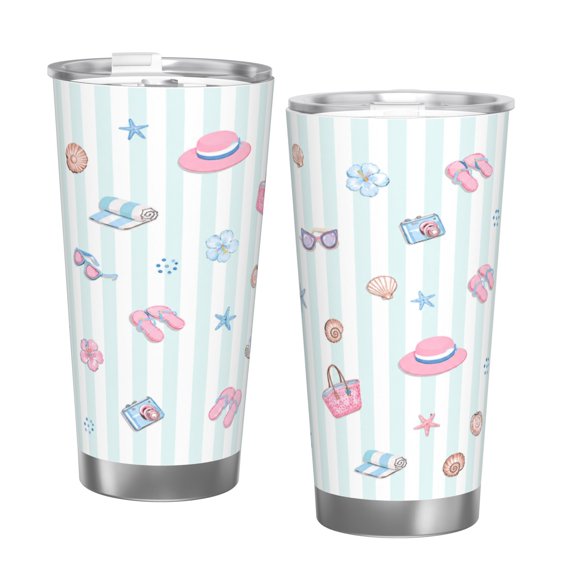 20oz Beach Vacation Tumbler Insulated Car Cup Summer Travel Coffee Cup Gift for Women with Single Silver Rim