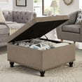 thumbnail image 3 of CQSXDA Large Square Storage Ottoman with Wooden Legs, Upholstered Button Tufted Coffee Table with Nail Trims, 3 of 9