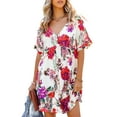 thumbnail image 2 of Faithtur Female Short Dress, Flower Print V-Neck Short Sleeve One-Piece, 2 of 9