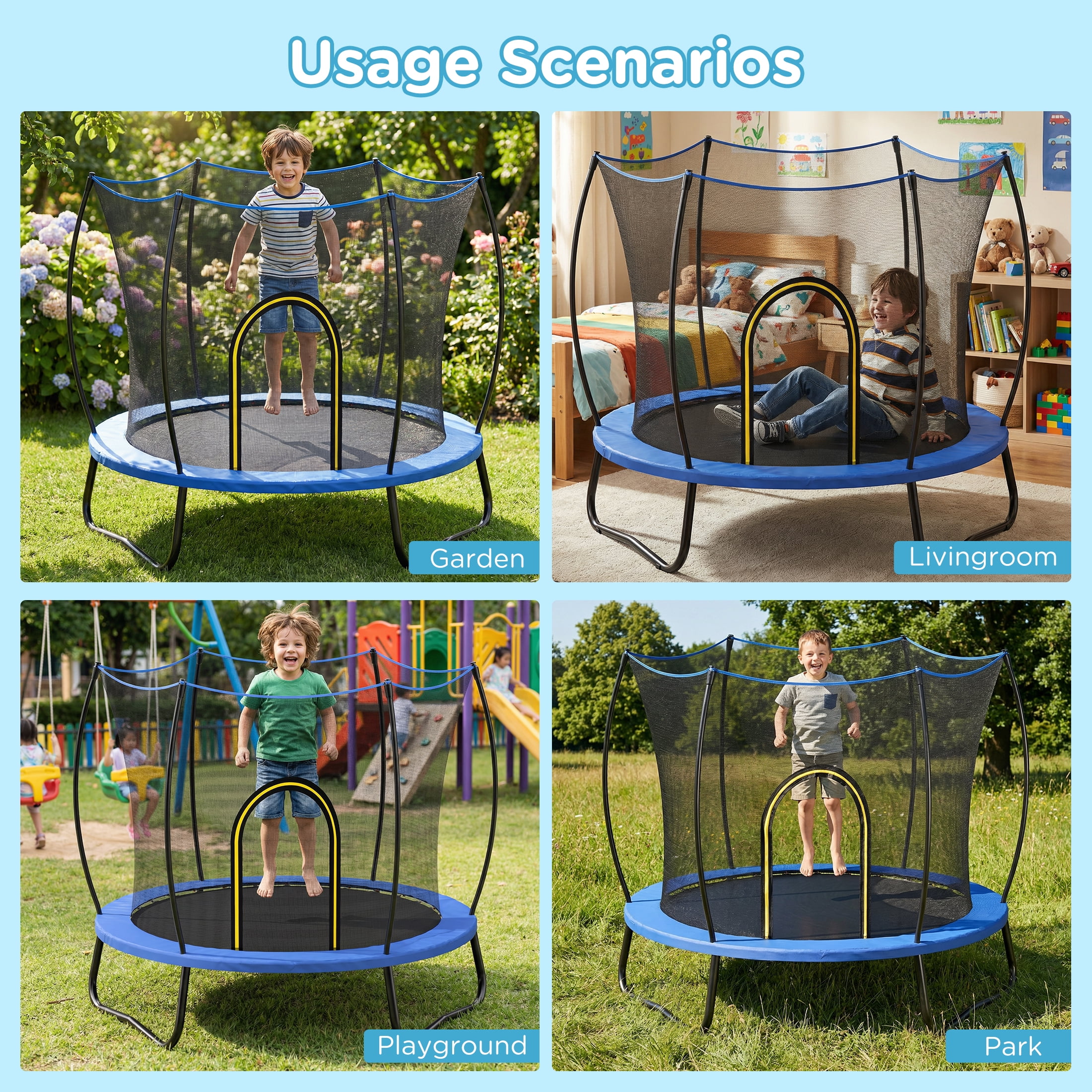 Toddler Trampoline with Basketball Hoop, 60" Indoor Trampoline for Kids, Kids Trampoline with Enclosure Net, Rectangle Trampoline with Handle, Small Trampoline for Indoor Outdoor, Mini Trampoline