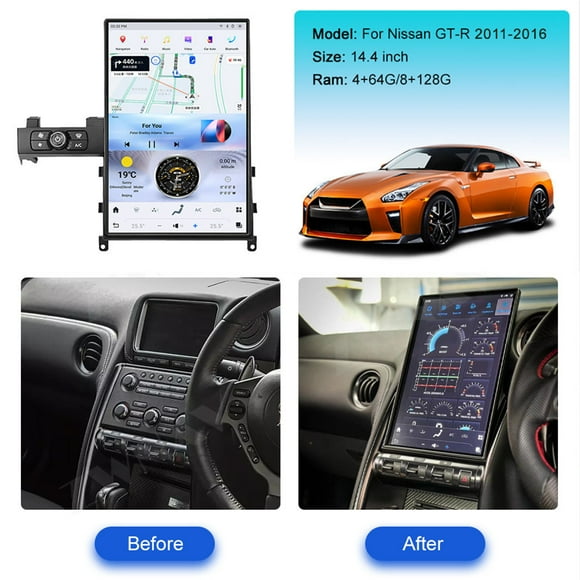 ZWNAV 14,4 Pouces Android 13 Voiture Radio pour Nissan GT-R 2011-2016 Stéréo Mise à Niveau Style Tesla IPS Écran Tactile Android Auto GPS Unité de Navigation Lecteur Multimédia