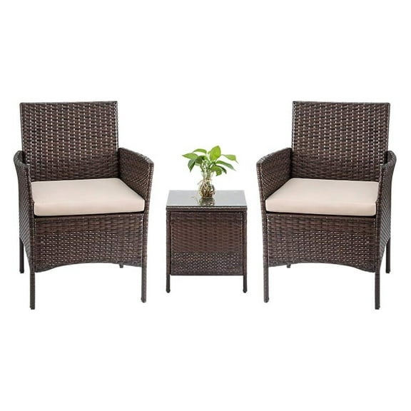 Tozey 3 Pieces Patio Furniture PE Rattan Outdoor Conversation Set with Table Backyard Porch Garden Poolside Balcony (Brown),VC700A