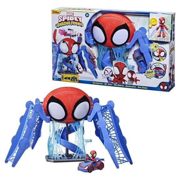 Spidey and His Amazing Friends Web-Quarters and Car Vehicle Playset, Lights and Sounds, Ages 3 