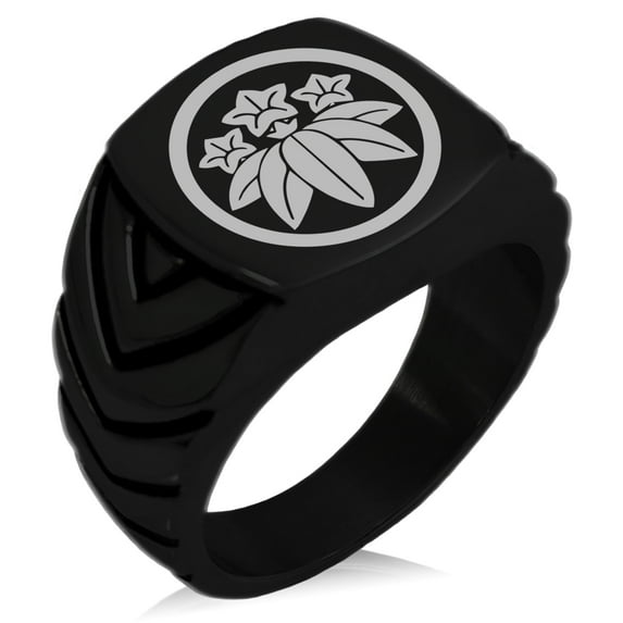 Stainless Steel Ishikawa Samurai Crest Chevron Pattern Biker Style Polished Ring