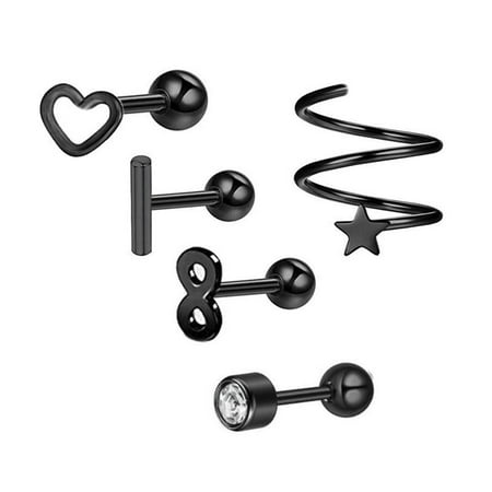 5PCS Star Tragus Stud Earring Set Heart Small Stud Set Lobe Piercing Cartilage Stud Helix Jewelry Cz Barbell Piercing Earrings