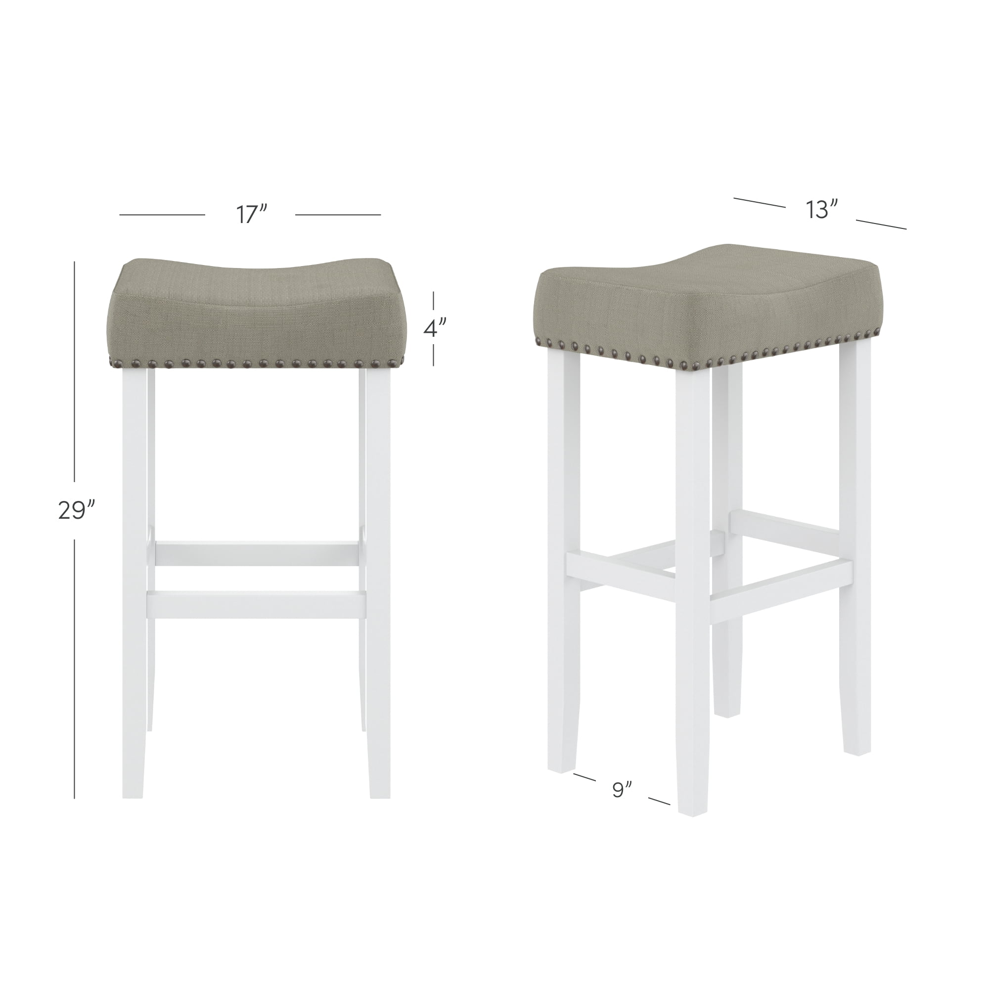 Nathan James Hylie Nailhead Wood Pub-Height Counter Bar Stool 29" Gray Fabric Cushion White Finish