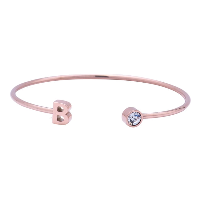 Pulsera Mujer Inicial Letra LuckyLy, Acero Inoxidable y Zirconia Cúbica, Modelo Sonia rosa UNITALLA