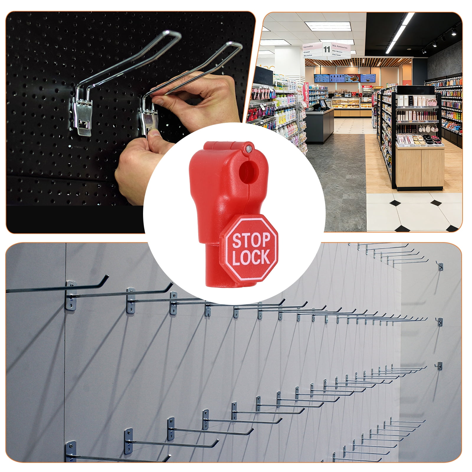 Uxcell 50Pcs Peg Hook Locks (6mm) PC Magnet Anti-Theft Pegboard Display Hook Locks Security Red Stop Tools, Fits Retail Shop/Shopping Center/Garage Tools, Red