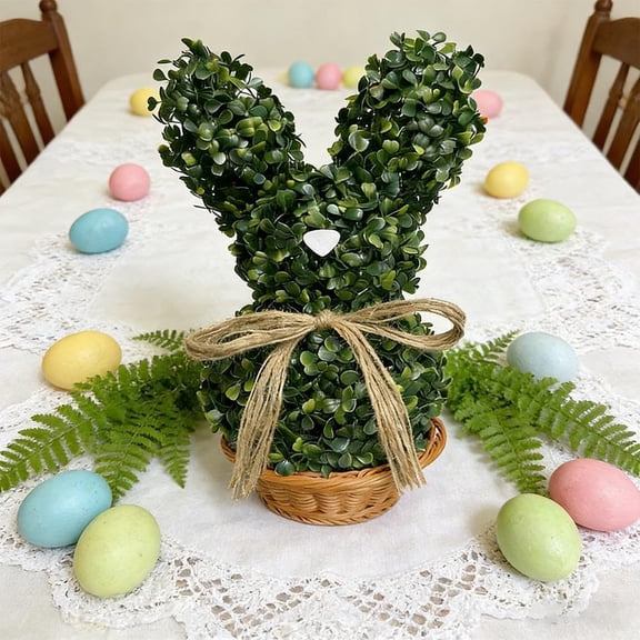 Easter Bunny Topiary Indoor Outdoor, Artificial Bunny Rabbit Topiary Tree Pot, Faux Boxwood Easter Bunnies Plant, Artificial Rabbit Shaped Tree Pot for Holiday Decorations (37cm w/Base)