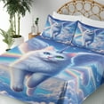 thumbnail image 3 of Ambesonne Cat Fitted & Top Sheet Set with Sham, Pegasus Kitty Flies Clouds Sky, Azure Blue Pale Pink, 3 of 5