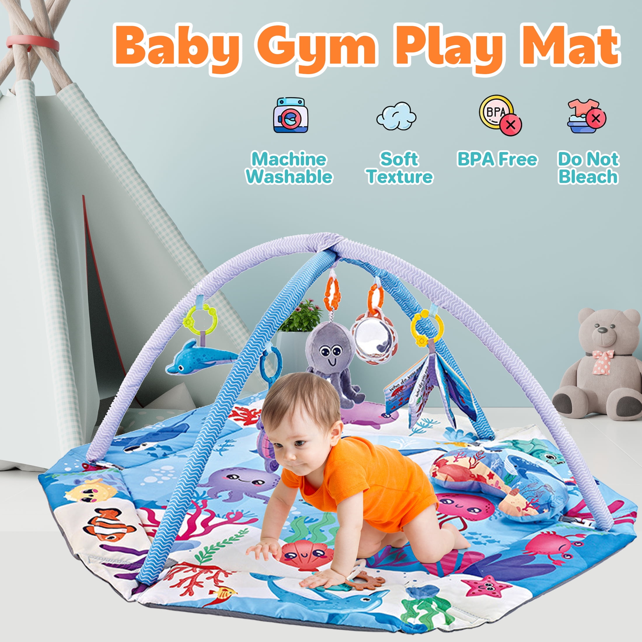 KOPPOP 4-in-1 Baby Play Gym & Activity Mat with Ball Pit, Safe for Tummy Time & Play Blue