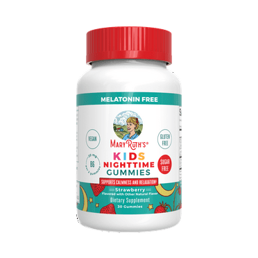 MaryRuth Organics Kids Nighttime Gummies, Strawberry, 30 Count, Sleep Support Supplement, L-Theanine