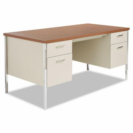 UPC: 0042167400132 | Alera Double Pedestal Steel Desk  60  x 30  x 29.5   Cherry/Putty