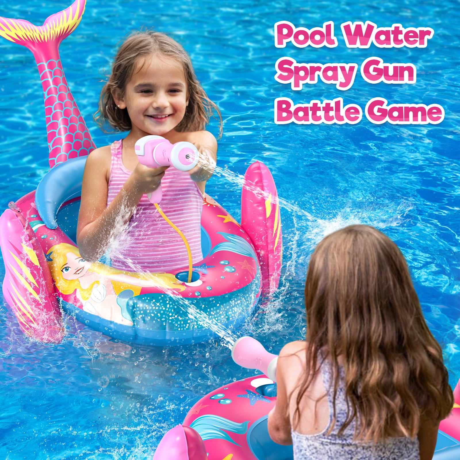 Kids Pool Floats with Water Gun, Mermaid Toddler Inflatable Pool Toys for Kids Age 3-8 Years Old, Summer Outdoor Water, Beach, Swimming Pool Toys Gift