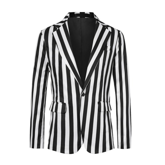 Unique Bargains Men's Stripes Single Breasted Business Color Block Sports Coat Blazers S White