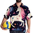 thumbnail image 4 of Starry Unicorn Men's Short Sleeve Poplin Shirt, Casual Printed Button Down Top for Summer Beach, Spread Collar Unisex Beach Shirt, 4 of 6