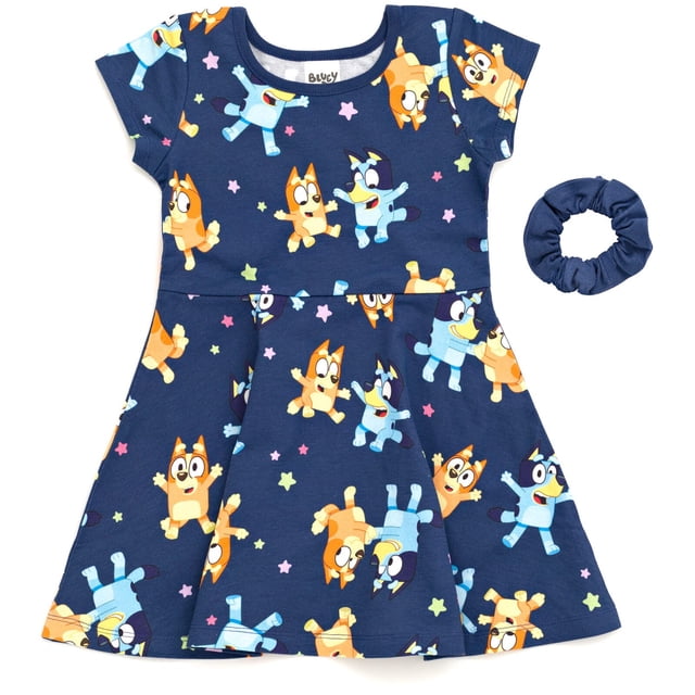 Vestido Bluey Bingo Skater French Terry con coletero 4T azul