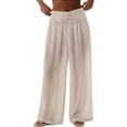 thumbnail image 3 of Women's Linen Pants High Waisted Pant Summer Casual Wide Leg Drawstring Trousers Beach Vacation Clothes by Yigetop Khaki L, 3 of 7