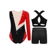 thumbnail image 2 of inlzdz Dance Unitards for Girls Shiny Rhinestones Color Block Asymmetrical Skating Leotard with Burgundy 14, 2 of 5