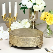 BalsaCircle 14" Gold Round Embossed Cake Stand Riser Wedding Party Dessert Display Pedestal Riser Centerpieces