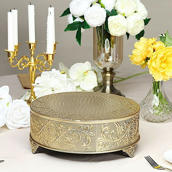 BalsaCircle 14" Gold Round Embossed Cake Stand Riser Wedding Party Dessert Display Pedestal Riser Centerpieces