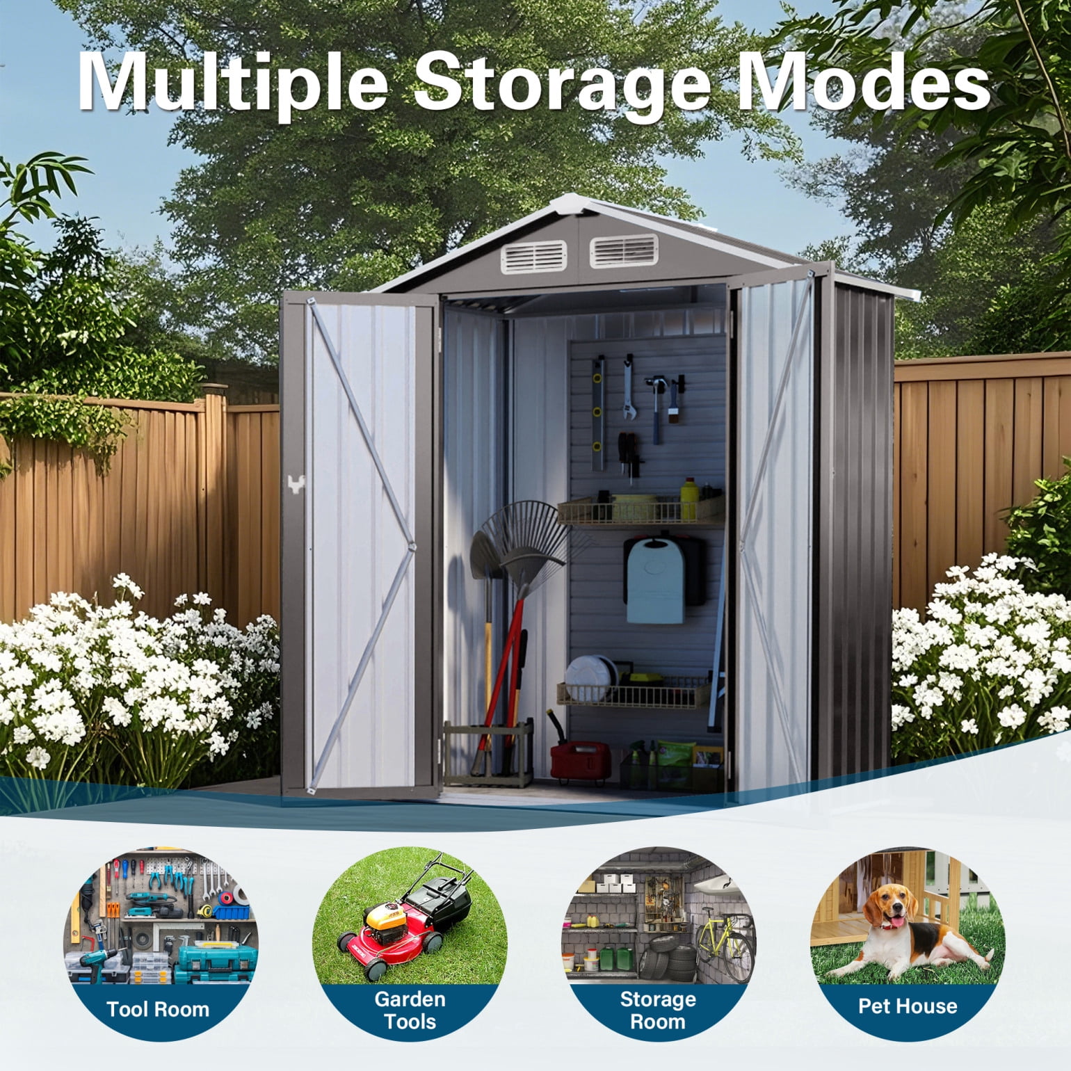 5X3 FT Metal Outdoor Storage Shed, Tool Shed with Pitched Roof and Lockable Double Door Compact for Garden, Backyard, Patio (Gray)