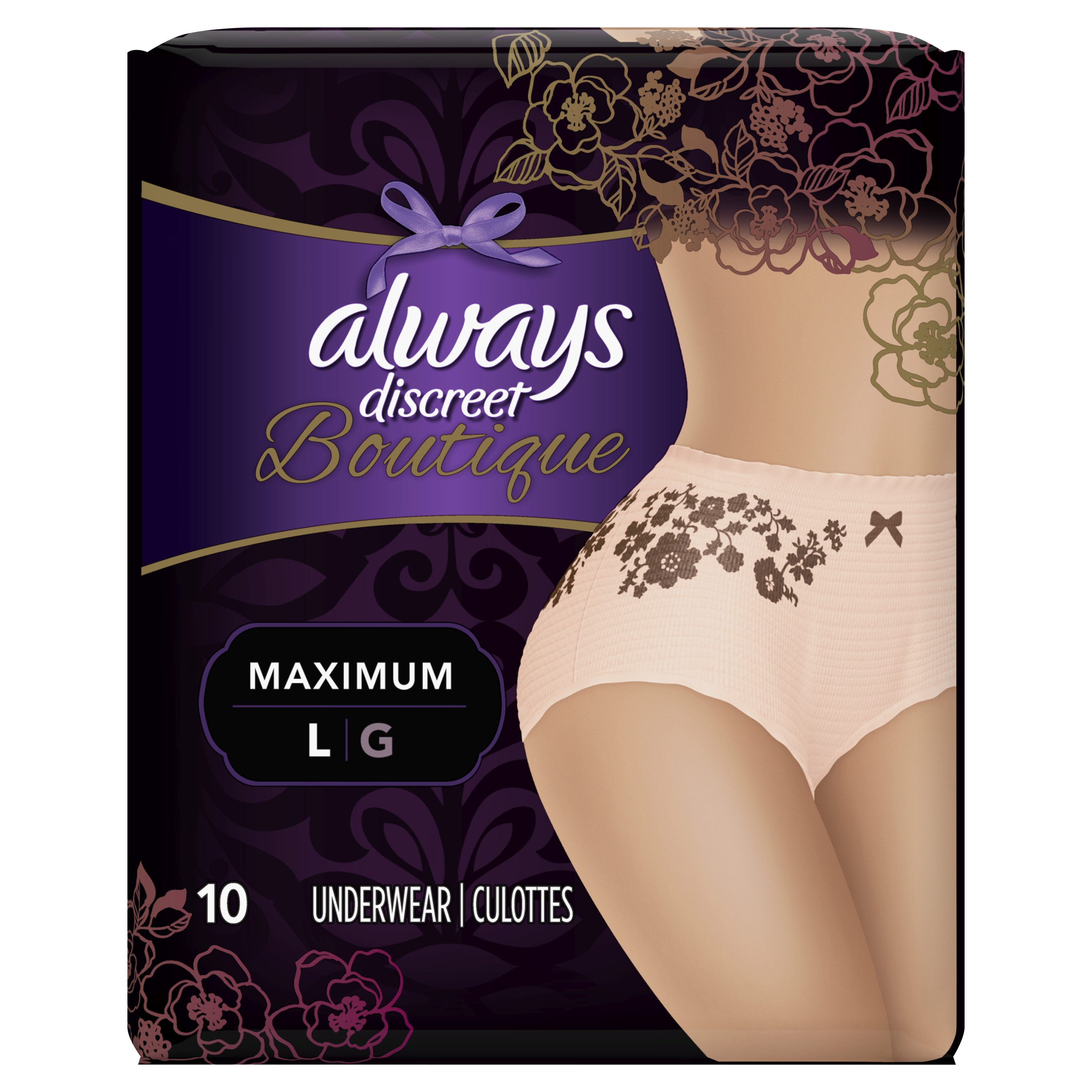 Always Discreet Boutique Max Incontinence Underwear, Large, 10 ct