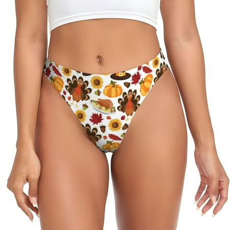 Qokaie turkey hat Pumpkin Printed Women s Cotton Thong Underwear  Sexy Breathable Panties G-string-Medium