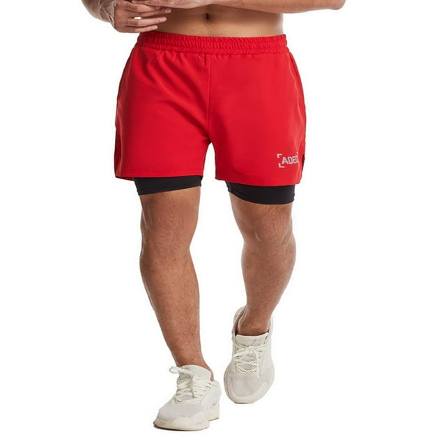 MesaSe Men‘s 2 in 1 Double Layer Running Shorts Quick Dry Gym Training Sport Short with Phone Pockets