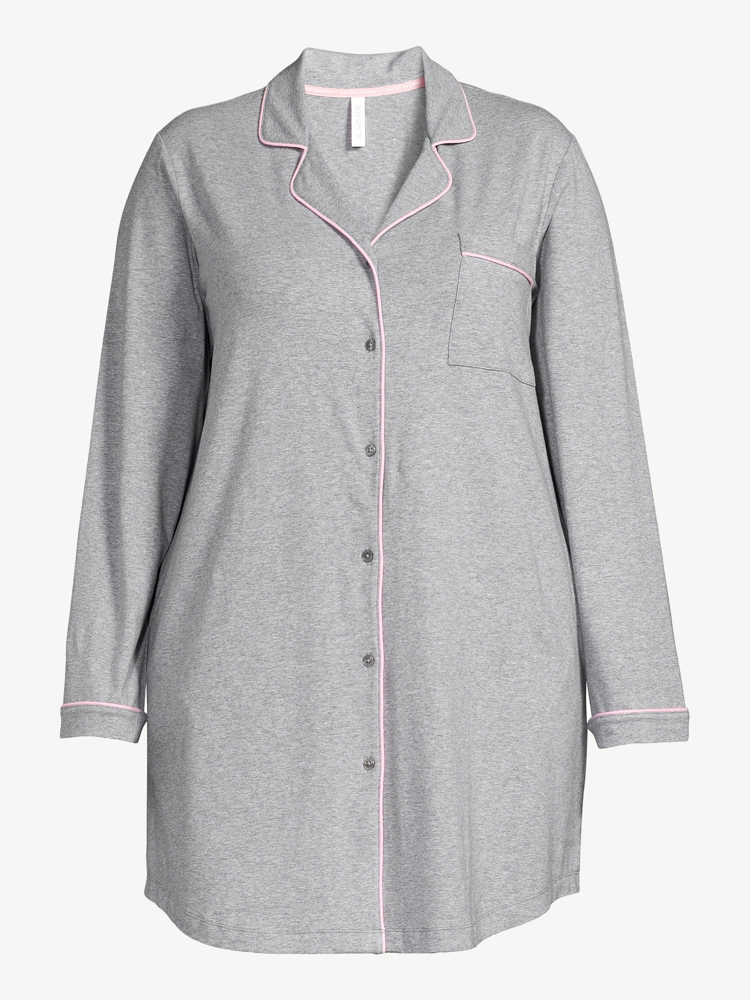 Joyspun Women’s Cotton Blend Long Sleeve Notch Collar Sleepshirt, Sizes S to 4X