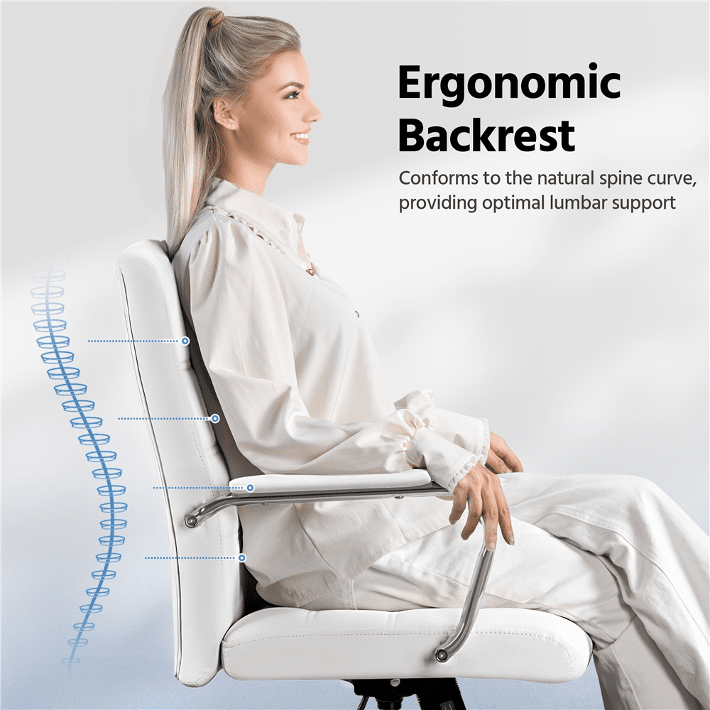 Alden Design Adjustable Swivel Faux Leather Office Chair Mid-Back for Home Office, White