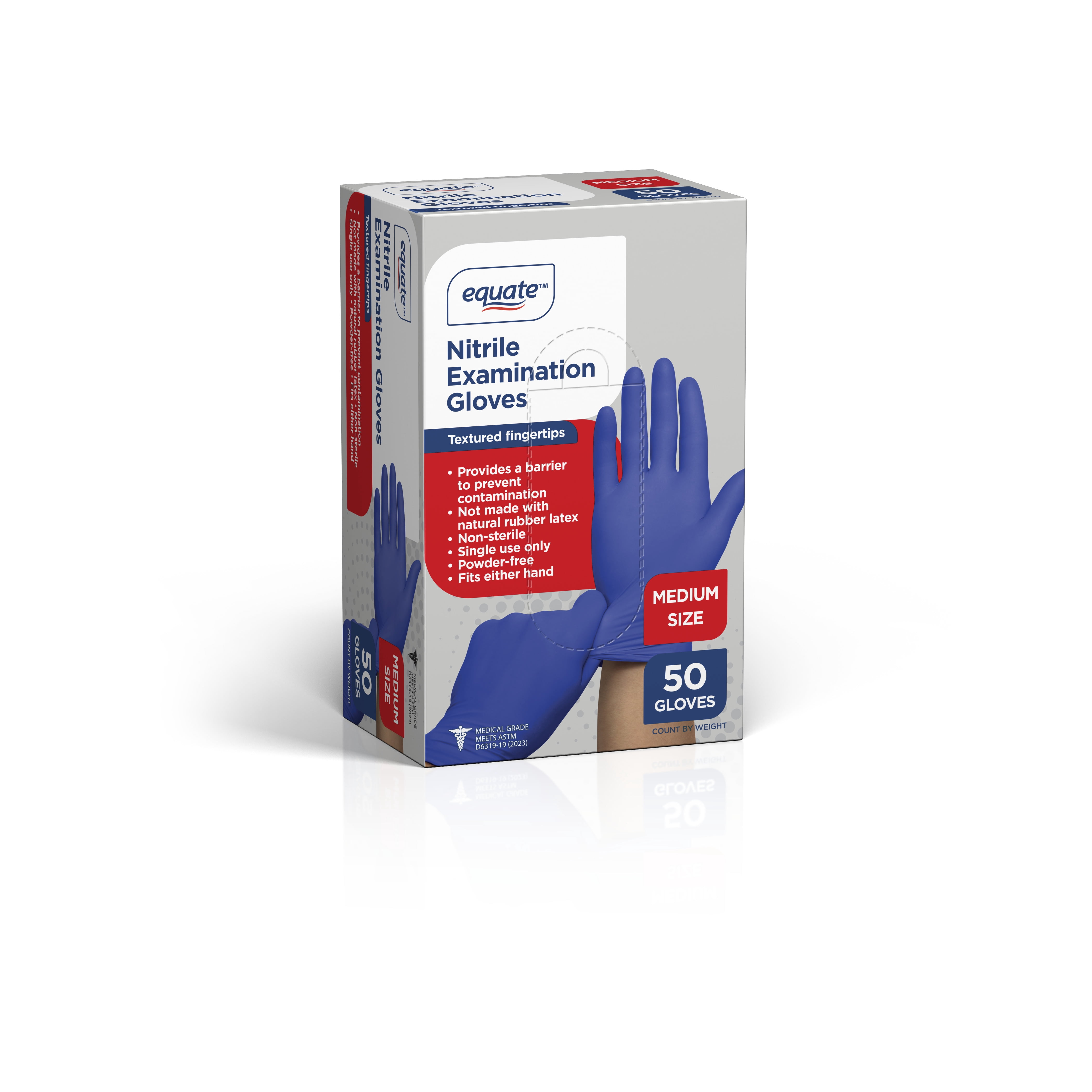 Equate Nitrile Exam Gloves, One Size Fits Most - Medium, 50 Count