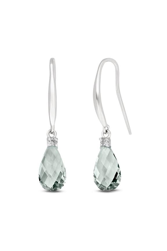 14k White Gold Diamond Fish Hook Earrings with Green Amethysts