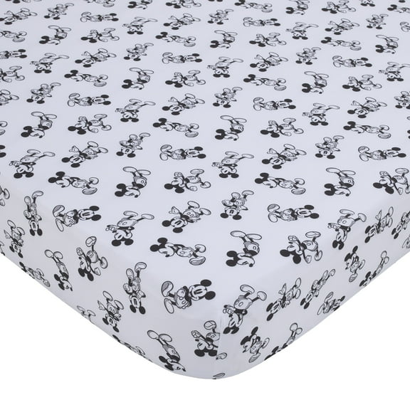 Disney Mickey Mouse - Timeless Mickey White And Black Fitted Crib Sheet